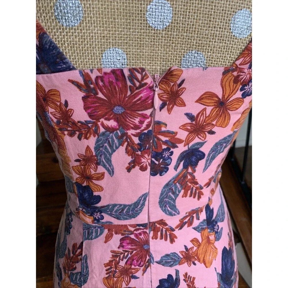 Finders Keepers Floral Twee Mini Dress Pink Linen Blend Square Neck Small Summer - Picture 10 of 16